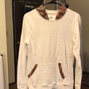 White/cream heathered hoodie with abstract print